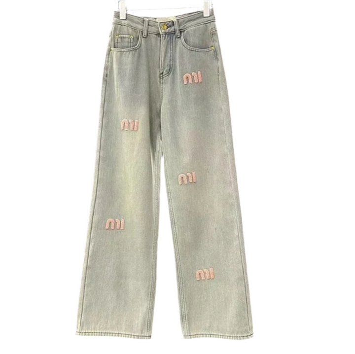 MIU JEANS PINK LETTERS